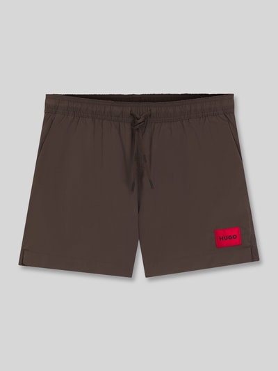 HUGO Badeshorts mit Label-Patch Modell 'DOMINICA' Dunkelbraun 1
