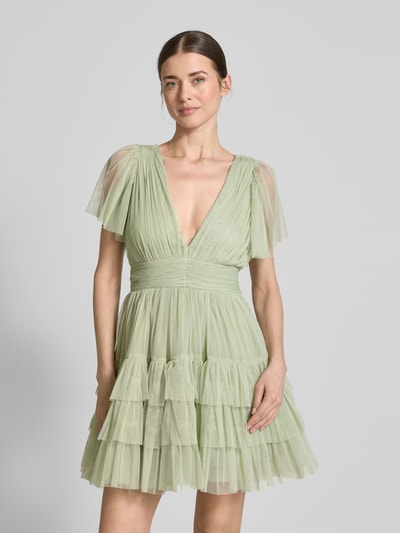 LACE & BEADS Sukienka koktajlowa z efektem stopniowania i dekoltem w serek Jasnozielony 4