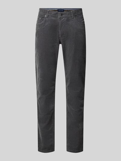 Produktfoto, Cordhose aus Baumwoll-Mix im 5-Pocket-Design von Christian Berg Men, grauer Farbton, Baumwoll-Elasthan-Mix, slim fit, knoop- en ritssluiting, 5-pocketmodel, voor Heren, structuur met fijne ribbels