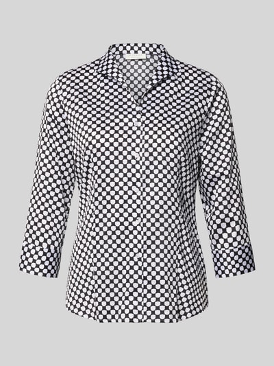 Produktfoto, Bluse mit Hemdblusenkragen und Knopfleiste von ETERNA, schwarz-weißes Kreismuster, Reine Baumwolle, Straight Fit