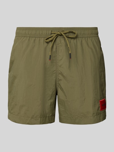HUGO Badeshorts mit Label Patch Modell 'DOMINICA' Khaki 1