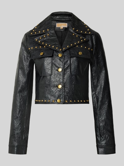 Produktfoto, Cropped Jacke in Leder-Optik Modell 'STUDDED' van MICHAEL Michael Kors, zwart met gouden studs, reverskraag, borstzakken