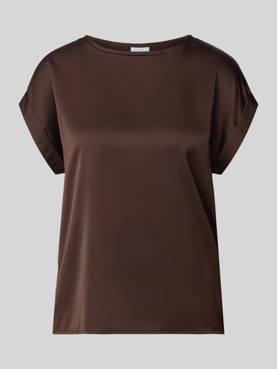 Produktfoto, Damen T-Shirt aus Satin Modell 'ELLETTE' von Vila in Braun mit Rundhalsausschnitt, Relaxed-Fit, kurzen Ärmeln mit Aufschlag, Rückenlänge bei Größe 36: 60 cm.