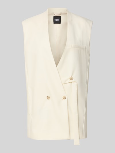 Produktfoto, Oversized Anzugweste aus Schurwoll-Mix Modell 'JAWIKIRI' von BOSS in uni Creme mit V-Ausschnitt, Knopfleiste und Riemen-Detail