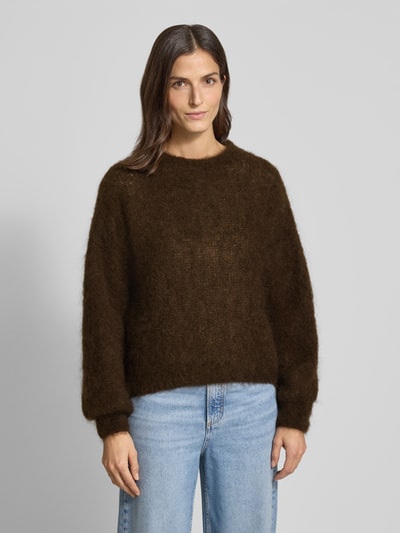 VILLA SOPHIE Relaxed fit gebreide pullover van mohairmix, model 'CAMILLE' Donkerbruin - 4