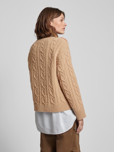 Weekend Max Mara Strickpullover aus Wolle mit floralen Applikationen Camel 5