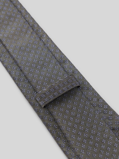 Produktfoto, Seidenkrawatte aus reiner Seide mit Allover-Stitching (7,5 cm) von Gierremilano, Haft na całej powierzchni, naszywka z logo, szerokość 7,5 cm, szerokość w rozmiarze 1: 8 cm, zielone i niebieskie geometryczne wzory, gładka tekstura
