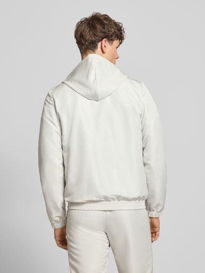 Männermodel trägt Regular Fit Tracksuit mit Logo-Stitching Modell 'Carson' von SERGIO TACCHINI in Hellgrau, glatte Textur, Ganzkörperansicht Rückansicht.