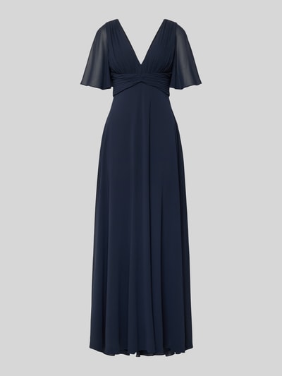 Produktfoto, Regular Fit Abendkleid mit V-Ausschnitt von Jake*s Cocktail in Dunkelblau, Chiffon, Falten-Optik, Halbarm, sichtbarer Nahtreißverschluss