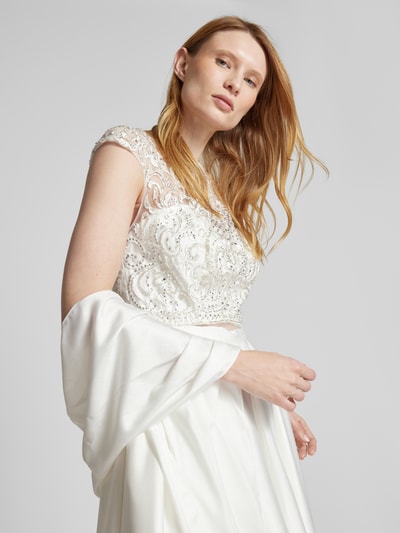 Unique Abendkleid mit Spitzenbesatz Offwhite 3