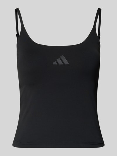 Produktfoto, Tanktop mit Label-Print von adidas Sportswear in Schwarz, Slim-Fit, Material-Mix mit Stretch-Anteil, Rückenlänge 27 cm bei Größe S