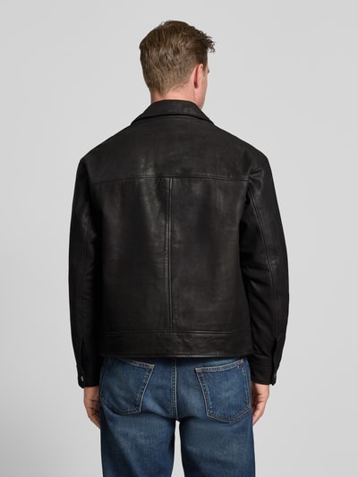 Jack & Jones Premium Lederjacke mit Zweiwege-Reißverschluss Modell 'LEWIS' Black 5