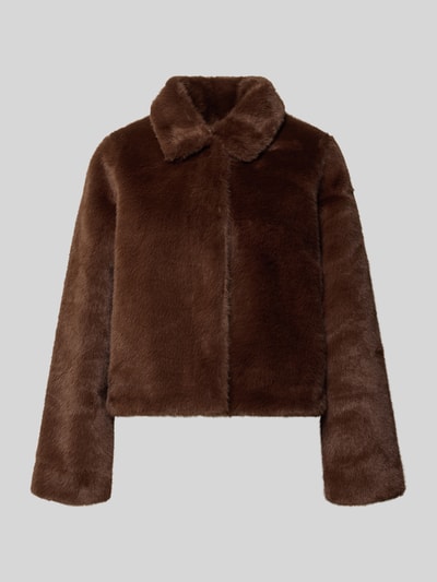 Produktfoto, Jacke aus Kunstfell mit Umlegekragen von Milano Italy in Braun, Regular Fit, glatte und weiche Textur, einfarbige Optik, Rückenlänge 53 cm, Schulterbreite 41 cm, Brustweite 44 cm, Ärmellänge 62 cm