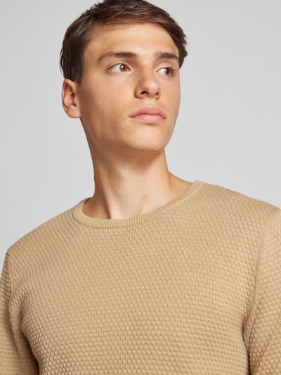 Blend Gebreide pullover met structuurmotief Beige - 3