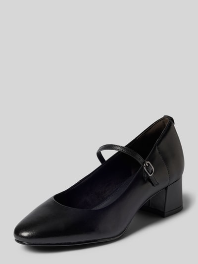 Productfoto, zwarte pumps uit rundleer met blokhak en bandje over de wreef, Pumps aus echtem Rindsleder van Tamaris, Dames