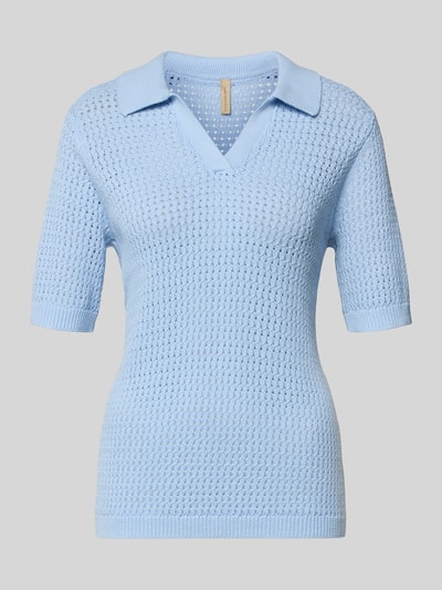 Productfoto, lichtblauwe Strickpullover mit Polokragen und 1/2-Arm Modell 'DENEFA' van Soyaconcept, katoen, relaxed fit, fijne structuur