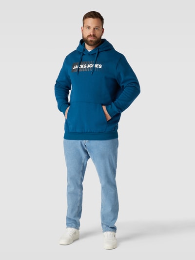 Jack & Jones Plus PLUS SIZE Hoodie mit Label-Print Modell 'ECORP' Petrol 1