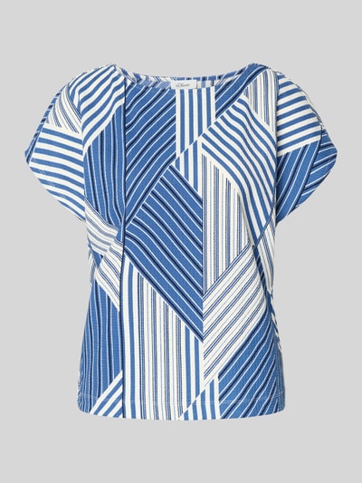 Produktfoto, Regular Fit T-Shirt mit Allover-Muster von s.Oliver RED LABEL in Blau und Weiß, unifarben, Musselin, U-Boot-Ausschnitt, kurzarm