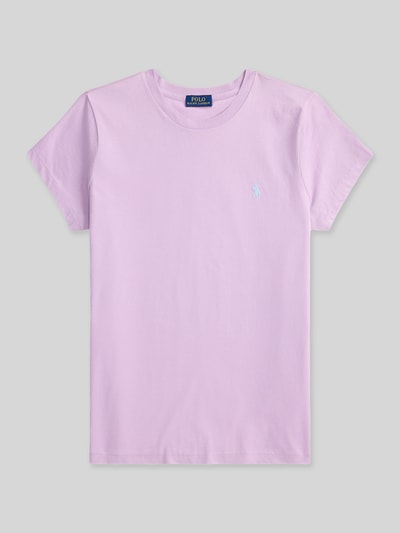 Produktfoto, T-shirt mit Label-Stitching von Polo Ralph Lauren aus bawełna, krój regular fit, okrągły dekolt, wyhaftowane logo, długość tyłu 54 cm w rozmiarze S