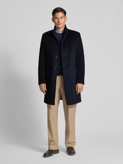 Christian Berg Men Regular fit lange wollen jas met viscose Donkerblauw - 1