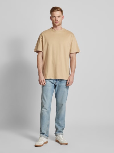 Jack & Jones Premium T-shirt z prążkowanym, okrągłym dekoltem model ‘HARVEY’ Szarobrązowy 1