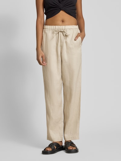 ECOALF Regular fit linnen broek met tunnelkoord, model 'INDIALF' Beige - 4