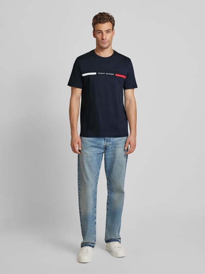 Tommy Hilfiger Regular fit T-shirt met labelstitching Marineblauw - 1