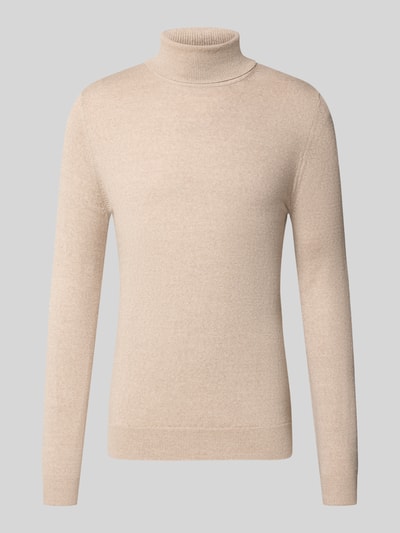 Produktfoto, Wollpullover mit Rollkragen von Christian Berg Men aus Woll-Mix, gerader Schnitt, beige, gerippte Abschlüsse, neutrale Struktur