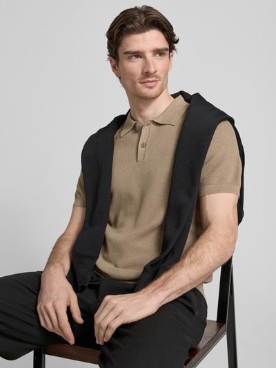 Christian Berg Men Poloshirt mit gerippten Abschlüssen Taupe 3