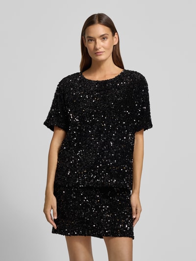 Vila Blusenshirt mit Paillettenbesatz Modell 'FAITH' Black 4