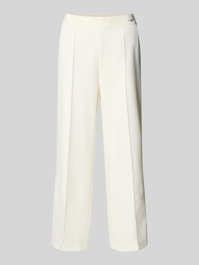 Produktfoto, Straight Fit Stoffhose mit Ziernaht Modell 'Cameron' von Cambio in Creme, elastischer Bund, verkürzte Passform, feine Struktur