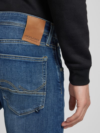 JACK & JONES Slim Fit Jeans mit Label-Patch Modell 'GLENN' Dunkelblau 3