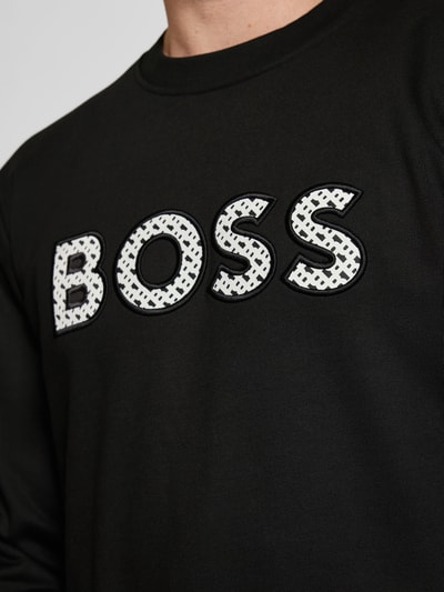 BOSS Sweatshirt met labelstitching, model 'Soleri' Zwart - 3