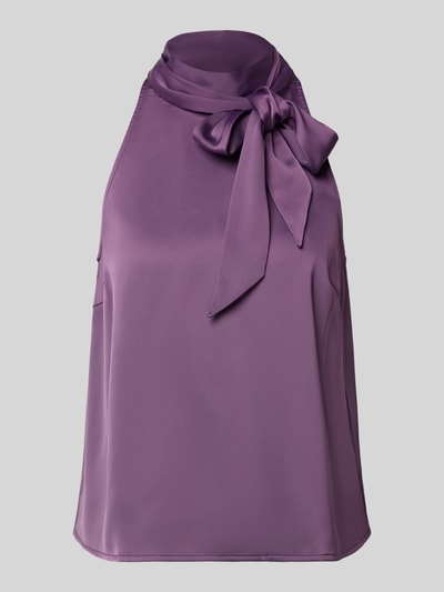 Produktfoto, Blusentop mit Zierschleife Modell 'PELLA' von YAS in satiniertem Violett, elastischer Material-Mix, Stehkragen, Regular Fit.