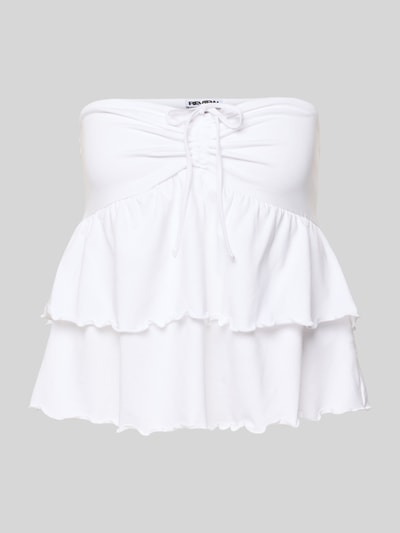 Produktfoto, weißes Bandeau-Top im Stufen-Look mit Schnürung aus Baumwoll-Elasthan-Mix, Regular Fit, REVIEW, Rückenlänge 32 cm Größe S