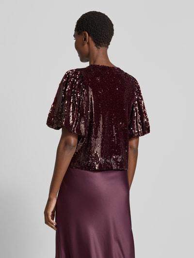 YAS Blouse met korte mouwen en pailletten, model 'ROYALINA' Bordeaux - 5
