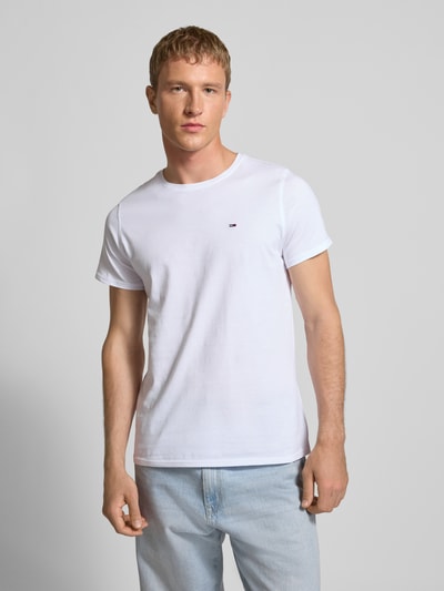 Męski t-shirt w melanżowym stylu, bawełna, prosty krój, okrągły dekolt, wyhaftowane logo, Tommy Jeans, długość tyłu 68 cm, Ganzkörperansicht von vorne.