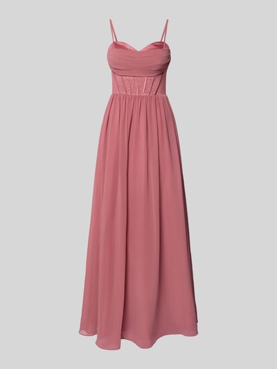 Produktfoto, Corsagenkleid mit Spitze von Mascara, długi różowy fason maxi, koronka, lekka faktura, regulowane ramiączka, zamek z tyłu, talia krój slim fit, długość pleców w rozmiarze 36: 124 cm, szerokość w rozmiarze 36: 42 cm