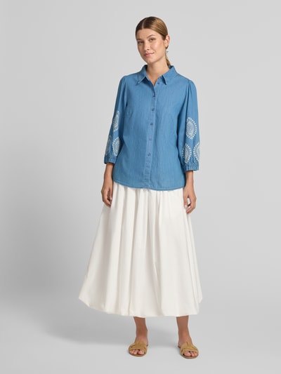 MORE & MORE Regular Fit Bluse in Denim-Optik mit Stitchings Jeansblau 1