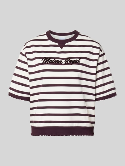 Produktfoto, Sweatshirt mit 1/2-Arm und Muschelsaum von Rich & Royal, Baumwoll-Mix mit Stretch-Anteil, Loose-Fit, gestreift, gerippter Rundhalsausschnitt, Label-Detail, strukturierte Oberfläche