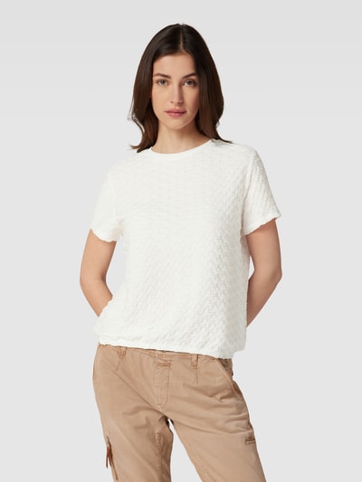 OPUS T-shirt met structuurmotief, model 'Saanu' Offwhite - 4