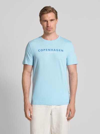 Lindbergh T-shirt met labelprint Lichtblauw - 4