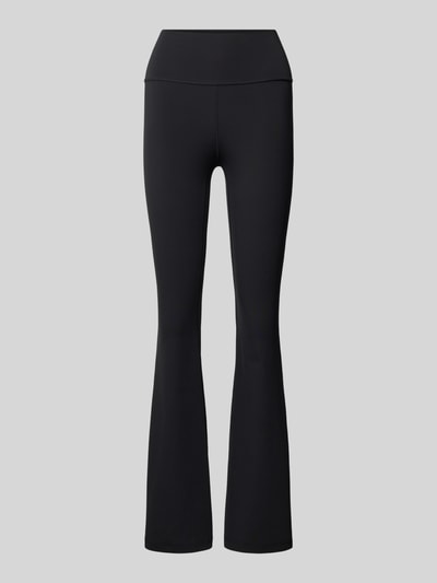 Produktfoto, Flared Fit Stoffhose mit breitem Bund Modell 'All Me' von adidas Sportswear in Schwarz, elastischer Material-Mix, glatte Textur