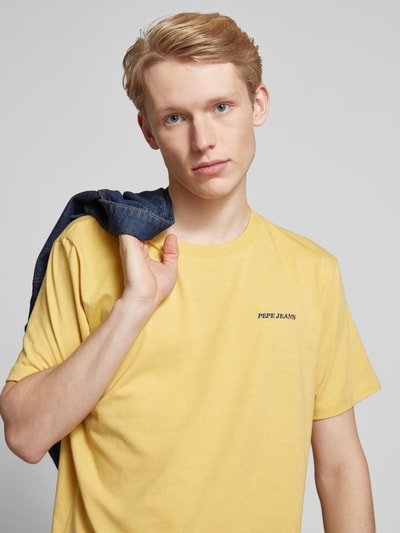 Pepe Jeans T-Shirt mit Label-Stitching Modell 'DAMIAN' Gelb 3