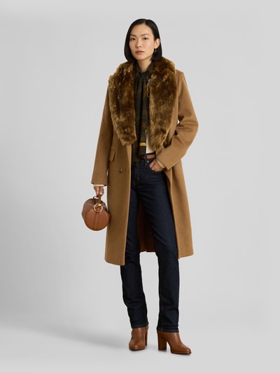 Lauren Ralph Lauren lange wollen jas met kraag van imitatiebont Camel - 1