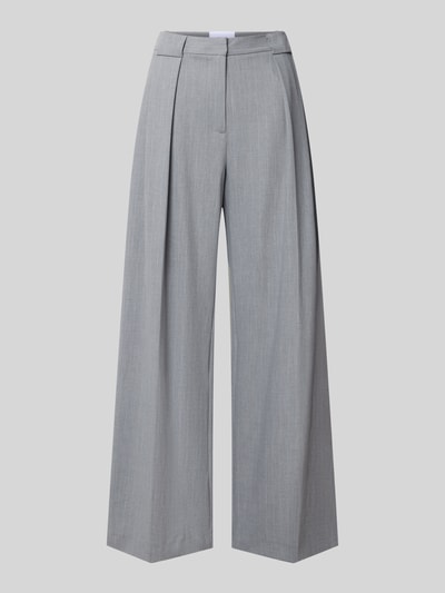 Productfoto, Fließende Anzughose in Mittelgrau Melange van Style Icon Collection, relaxed fit wide leg broek met Stolpplooi, knoop- en ritssluiting, bandwijdte maat 36: 35 cm, binnenbeenlengte maat 36: 77 cm, dames stoffen broek