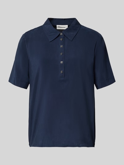 Produktfoto, Relaxed Fit Poloshirt aus Viskose-Mix Modell 'Mindy' von My Essential Wardrobe, dunkelblau, Kurzärmelig, glatte Textur, Polokragen, Rückenlänge bei Größe 36: 60 cm