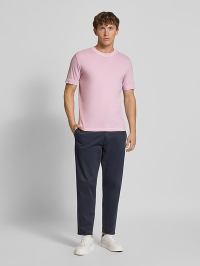 Drykorn T-shirt met geribde ronde hals, model 'RAPHAEL' Rosé - 1