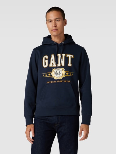 Gant Hoodie met labelprint Marineblauw - 4