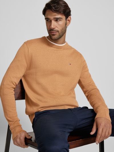 CK Calvin Klein Sweter z dzianiny z wyhaftowanym logo model ‘PIMA’ Camel 3